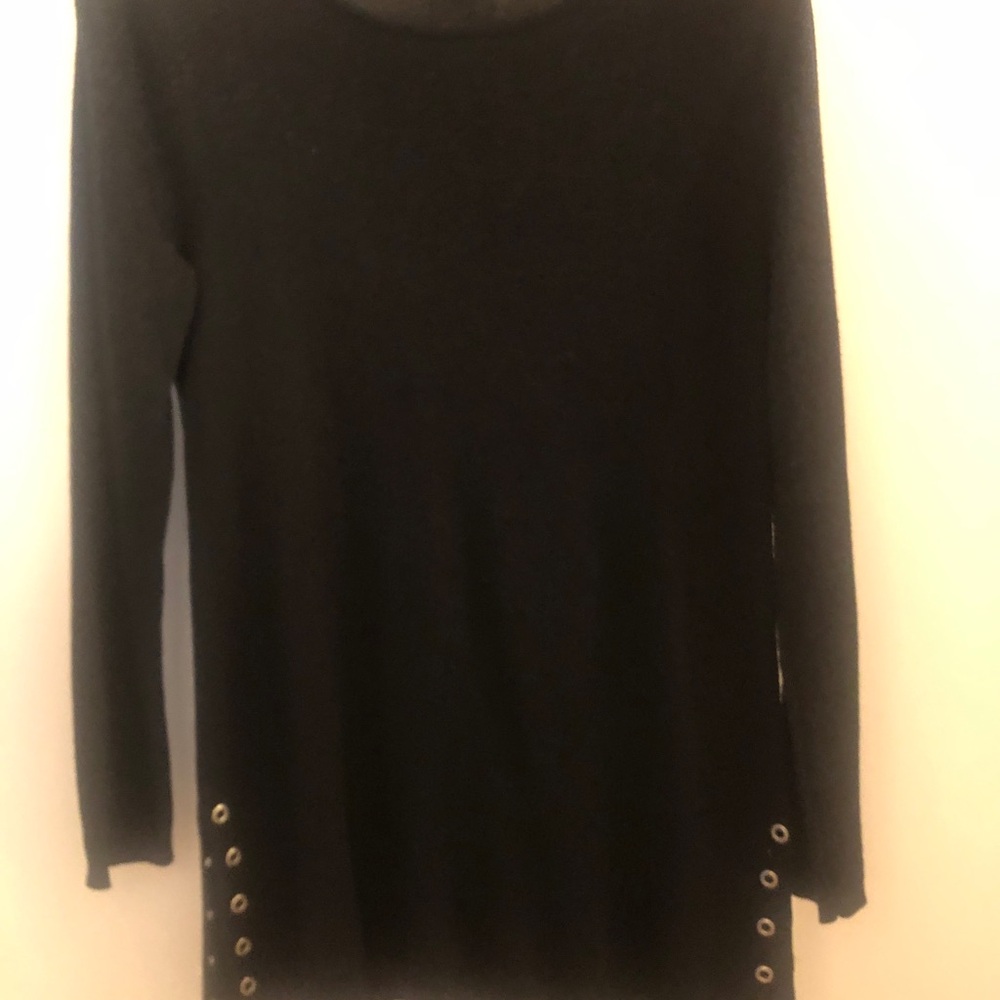 Black Eyelet-Trim Long Sleeve Sweater Dress